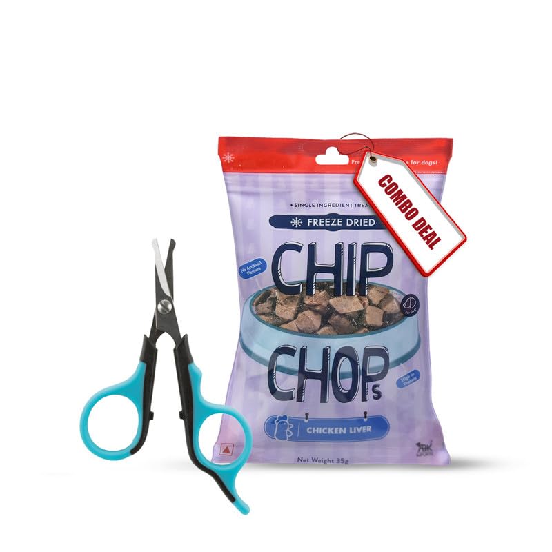 Combo Of 1 Piece Trixie Face & Paw Stainless Steel Grooming Scissors for Dogs & Cats, And 1 Pack of Freeze Dried Chicken Liver Dog
