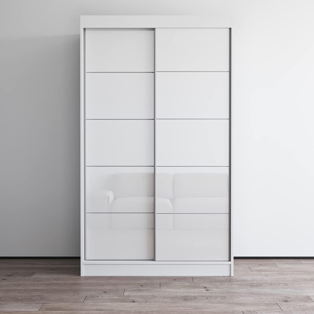 Meble Furniture Aria 2 Door Wardrobe 47" W x 26" D x 80" H Engineered Wood Mirror Doors — White