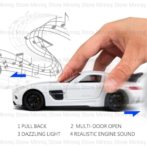 Image of 1 /32 Merceedes Benz SLS AMG GT Future Model Car - Exclusive Alloy Metal Pullback Toy with Openable Doors, Lights, and Music for Kids (1:32 Merceedes SLS- White)