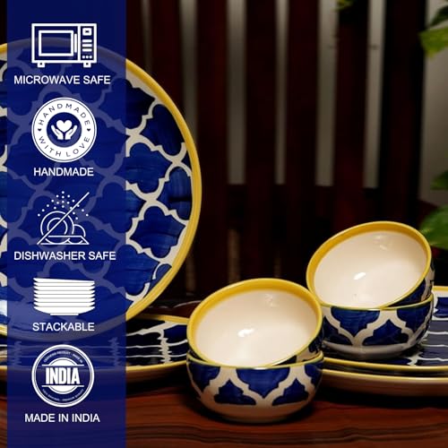 Image of Moroccan Handpainted' Permium Ceramic Plates for Dinner Ceramic Dinner Plates with Katoris (8 Pieces, Serving for 4, Dishwasher & Microwave Safe)