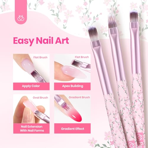 Image of Beetles Gel Polish Nail Art Brushes Set 6 Pcs Nail Brush and 8 ml Pink Painting Gel, Floral Pattern Handle Gradient Bristles Fingernail Art Pens DIY with Bowknot Accessories Manicure Design Tools Set