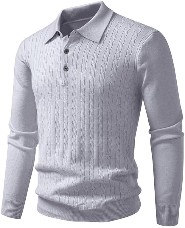 Men's Lapel Button Sweater Twists Pullover Large Casual Bottoming Shirt Men