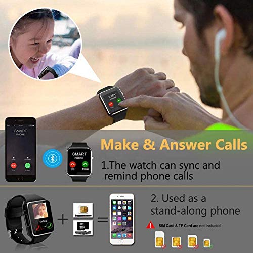Smart Watch, Bluetooth Smartwatch Touch Screen Wrist Watch with Camera/SIM Card Slot,Waterproof Smart Watch Sports Fitness Tracker Android Phone Watch Compatible with Android Phones Samsung Huawei