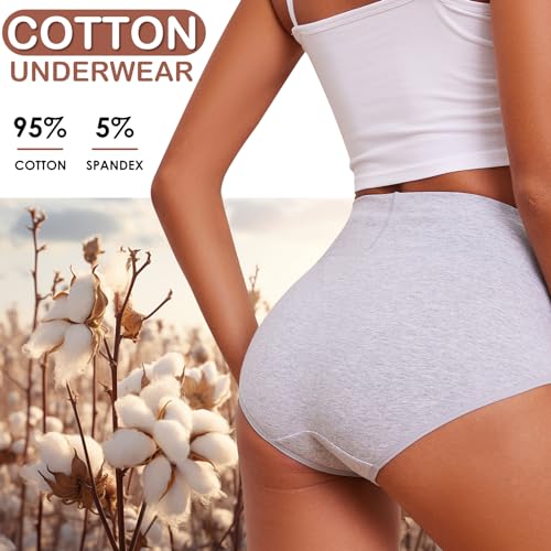 KAZNA Women‘s Cotton Underwear High Waisted Panties Soft Briefs Plus Size Full Coverage Stretch Breathable Hipster 5 Pack3