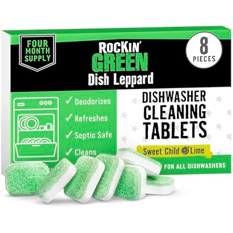 Rockin' Green Dishwasher Cleaner Tablets (8 Pack) - Septic Safe Dishwasher Cleaning Tablets Dishwasher Cleaner and Deodorizer - Dishwasher Tablets Remove Build Up with Citric Acid (Sweet Child O'Lime) Cover