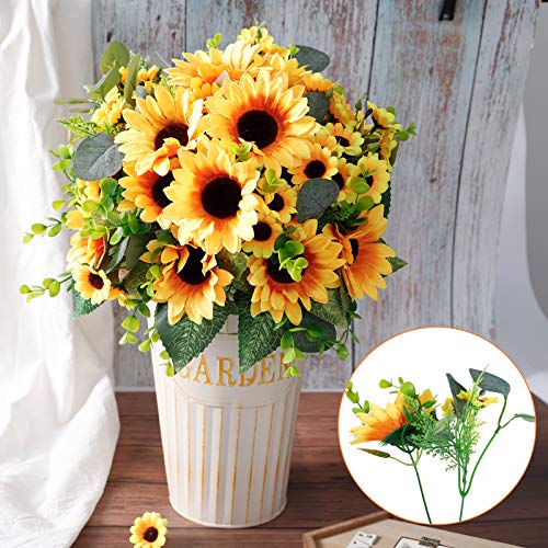 image for AGEOMET Artificial Sunflowers Bouquet, 4 Pack Fake Sunflowers Silk Sun