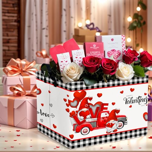 Image of Cute Large Valentine's Day Gift Basket Empty Heart Decor Storage Bin for Kid Baby Room Decor (Red Truck Love)