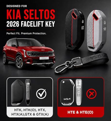 Image of Metalyx [2 Key Covers + 1 PU Leather Keychain] for Kia Seltos 2026 | Silicone Key Fob Case | Anti-Scratch | HTK HTK(O) HTX HTX(A) GTX GTX(A) Keyfob Case For Seltos Facelift