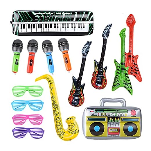 15 instrumentos inflables coloridos juguetes guitarra de aire saxofón inflable micrófono guitarra bet altavoz teclado obturador gafas de sombreado para fiestas accesorios decoración caja de fotos
