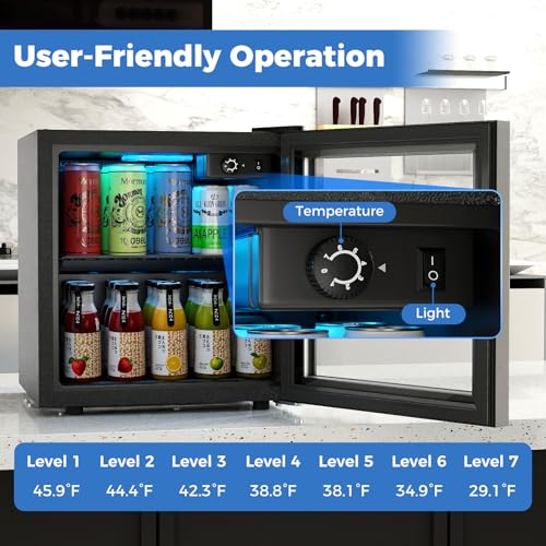 Image of COSTWAY Beverage Refrigerator Cooler, 1.3 Cu. Ft. 12 Bottles 55 Cans Mini Fridge with Tempered Glass Door, Removable Shelf & Adjustable Temperatures, Compact Drink Cooler for Wine, Beer & Soda