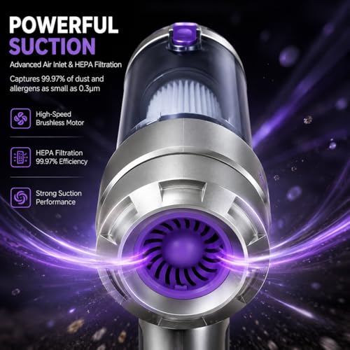Image of ARCTICOOL Vacuum Cleaner for House, 18000Pa Powerful Suction Car Vacuum Cleaner, Cordless Portable Vacuum Cleaner with 6000mAh Battery, Lightweight Handheld Vacuum Cleaners for Car Use, Home, Office