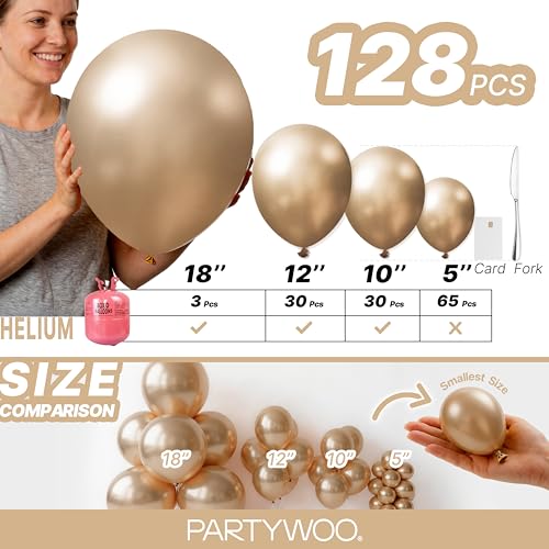 Image of PartyWoo Metallic Gold Balloons 128pcs Different Sizes of 18 12 10 5 Inch Chrome Gold Balloon Arch Kit Garland for Birthday Graduation Baby Shower Wedding Bachelorette Party Decorations Gold-G127