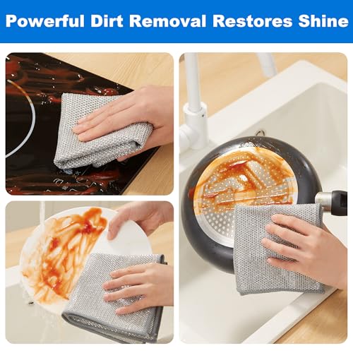 Image of JOYMOOP Multipurpose Non-Scratch Wire Dishwashing Rag for Wet and Dry, Reusable Cleaning Cloths, Scrubbing Pads for Dishes, Glass, Stainless Steel - 5 Pack
