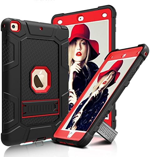 New iPad 9.7 2017 Case, Elegant Choise Heavy Duty Shockproof Full Body Rugged Protective Cover Case with Kickstand for Apple iPad 9.7 Inch 2017 Release(Red/Black)