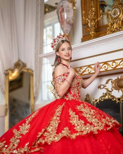 Mauuwy Quinceanera Dresses Long Train Glitter Off Shoulder Tiered XV Dresses Tulle Sweet 16 Dresses Ball Gown with Tassels2