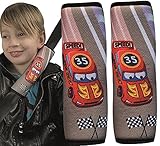 2x HECKBO Kinder Auto Gurtpolster Gurtschutz Racing Rennauto Motiv - Mädchen Sicherheitsgurt Polster für Kinder und Babys- Ideal für jeden Gurt Autositzerhöhungen Kinder Fahrradanhänger Fahrrad