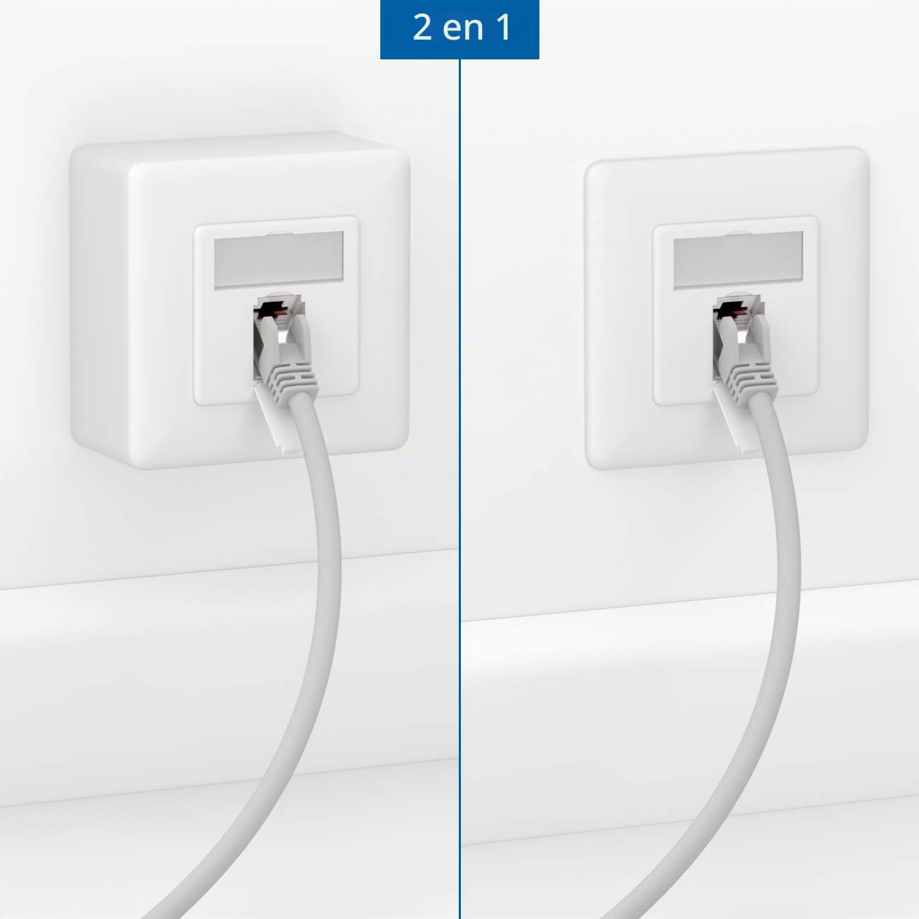 deleyCON 5x CAT6a Universel Prise Réseau - 1x Port RJ45 - Blindé - Surface ou Affleurant - 10 Gigabit Ethernet Réseau - EIA/TIA 568B - Blanc