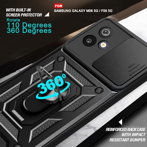 Image of AESTMO Tough Armor Samsung Galaxy M06 / F06 5G Bumper Back Case Cover | Ring Holder & Sliding Camera Cover | 360 Degree Protection Back Case Cover for Samsung Galaxy M06 / F06 5G (Black)