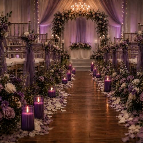 Image of Homemory Purple Glass Flameless Candles, Real Wax, Remote Timer, 2 Pack