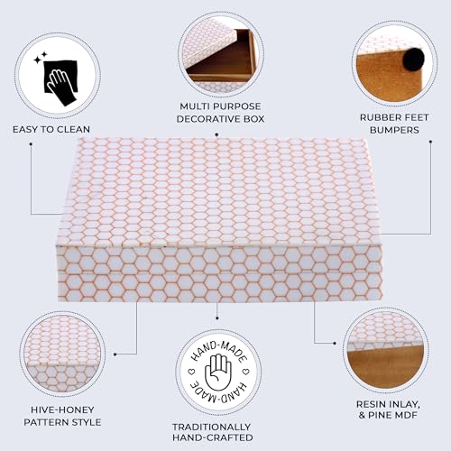 Image of Handicrafts Home Decorative Box for Living Room, Entryway or Bedroom - Farmhouse Memory Box, Jewelry, Gift Box - Trending Home Decor Accents 2024, Keepsake for Wedding Memories - Honey, 8x6x1.5 inch