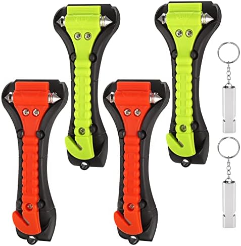 Fentar 4 pack Car Window Breaker, Car Emergency Hammer Seat Belt Cutter, 2-in-1 Window Hammer Car Escape Tool, Car Safety Hammer, Car Essentials Glass Breaker, Car Emergency Kit with 2 Whistles
