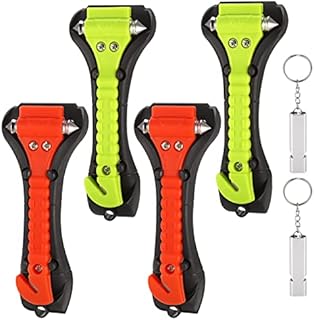 Fentar 4 pack Car Window Breaker, Car Emergency Hammer Seat Belt Cutter, 2-in-1 Window Hammer Car Escape Tool, Car Safety Hammer, Car Essentials Glass Breaker, Car Emergency Kit with 2 Whistles