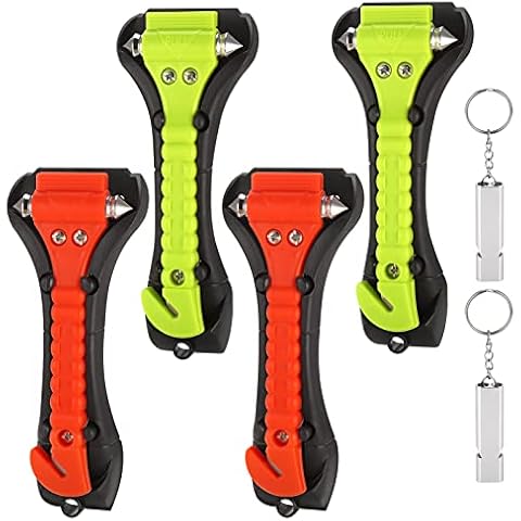 Fentar 4 pack Car Window Breaker, Car Emergency Hammer Seat Belt Cutter, 2-in-1 Window Hammer Car Escape Tool, Car Safety Hammer, Car Essentials Glass Breaker, Car Emergency Kit with 2 Whistles Cover