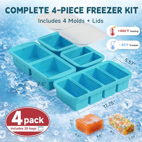 4-pack de moldes de silicona para freezer con tapa y bolsas miniatura 2