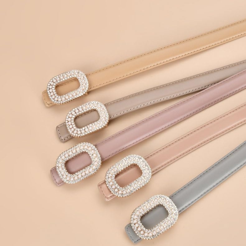 Inlaid With Pearls and Rhinestones Round Buckle Decorative Belt Versatile Women's Belt3