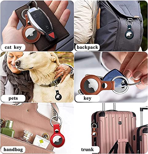 Eusty Air Tag Keychain For Apple Airtags Holder , 4 Pack Protective Leather Airtags Case Tracker Cover With Air Tag Holder, Airtag Key Ring Compatible With Apple New Airtag Dog Collar (Multi-Color) #TOP4