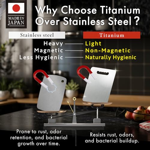 Image of HIBINO Titanium Cutting Board | 99.5% Pure Japanese Titanium | Non-Toxic | Lightweight & Dishwasher Safe | S Size | Made in Japan | With Non-Slip Mat | For Kitchen & Camping Use