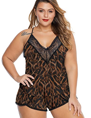 Image of Women Plus Size Pajamas Cami Shorts Set Nightwear Sexy Lace Lingerie Sleepwear