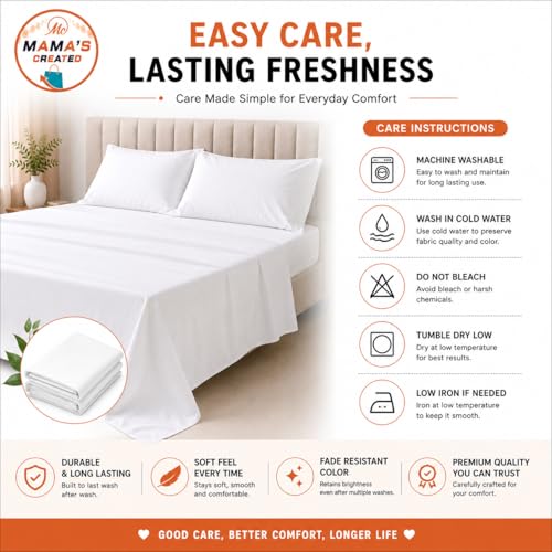 Image of Single Size Bed Sheet - 600 Thread Count Single Flat Sheet Only - Long Staple Egyptian Cotton Top Sheet Wrinkle & Fade Resistant - White