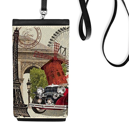 Sac téléphone en cuir voiture de France portefeuille suspendu noir