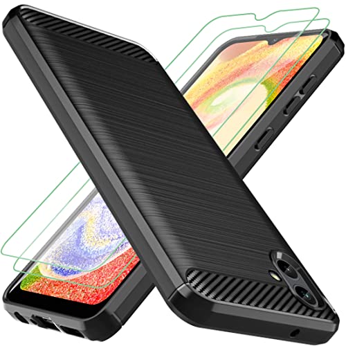 Osophter for Samsung Galaxy A04 Case with 2pcs Screen Protector Shock-Absorption Flexible TPU Rubber Protective Cell Phone Cover for Galaxy A04 4G(Black)