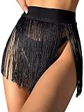 Falainetee Women's High Waist Fringe Trim Party Mini Skirt Black S