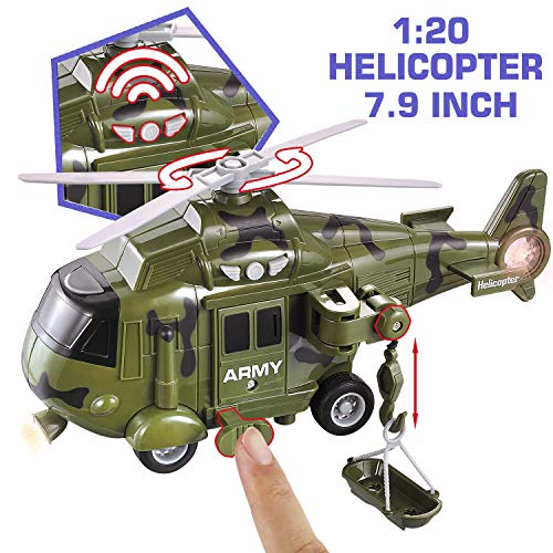 5 Pack Friction Powered Truck Toy Set(8 Inch) Including Garbage Truck, Construction Truck, Fire Truck, Police Car, Helicopter, All With 4D Stunning Light And Sound, Vehicles Toys For Boy Toddler Kid #TOP3