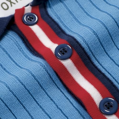 OXKNIT Polo para hombre de algodón azul con rayas retro de los años 1960 y manga corta miniatura 2
