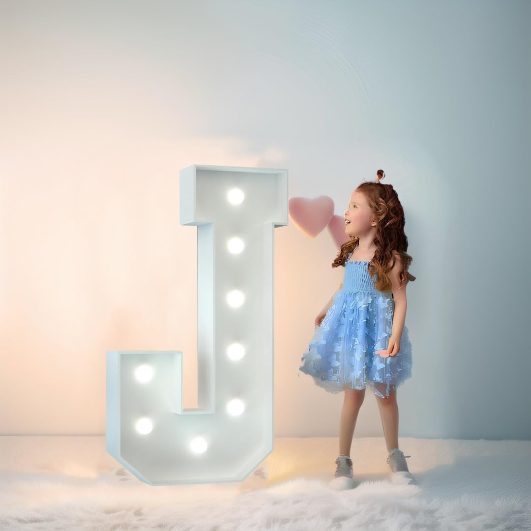 2.3FT/3.3FT/4FT Large Marquee Letters LED Light Up Sign White Light(Letter J,2.3FT/70CM)