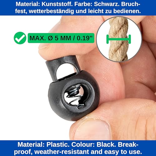 Kordel Stopper, 1-Loch, 10 Stück, Schwarz, für bis Ø 5 mm Kordeln, Band Klemme Jacke, Bekleidung, Rucksack...