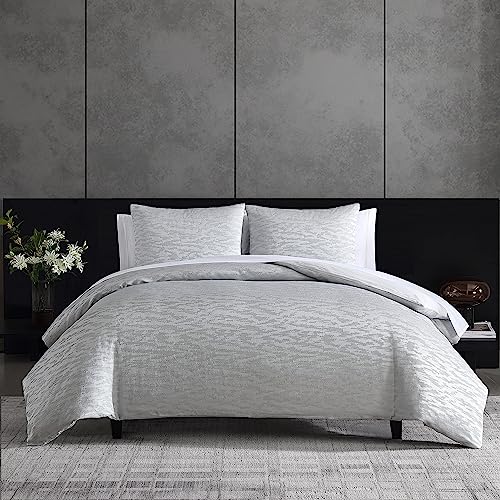 Vera Wang - Queen Duvet Cover Set, Soft Cotton Bedding with Matching Pillowcases, Button Closure & Inner Corner Ties, 3 Piece Bed Set (Illusion Grey) by Vera Wang - Used condition - US$45.00