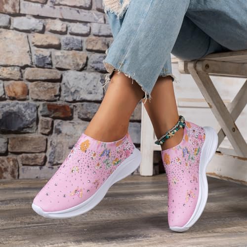 DESESE Women's Rhinestone Stretch Casual Breathable Sneakers Fashion Mesh Walking Shoe Slip-on Loafers4