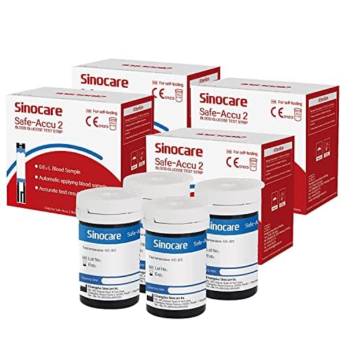 sinocare Tiras, 200 x Tiras Prueba en Sangre Reactivas sin Código, Solo para Safe Accu2 Certificado ClimatePartner