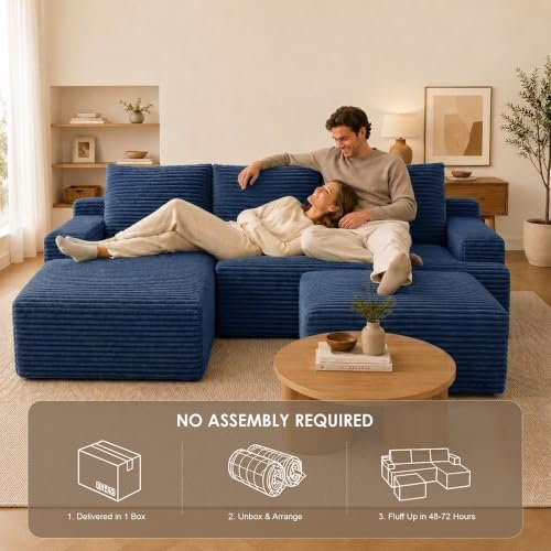 Image of Boneless Couch, Modular Sectional Couches for Living Room, U-Shaped Cloud Couch Sofa with Deep Seat, Fluffy Corduroy Upholstered Corner Sofa