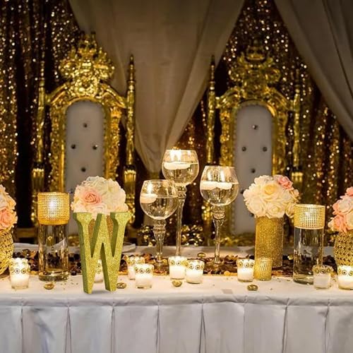 Image of TONIFUL 8 Inch Gold Glitter Letter W Table Centerpiece A-Z Gold Birthday Party Decorations,Gold Alphabet W for Birthday,Chrismas,Graduation,Bridal Shower,Wedding,Anniversary Party Supplies