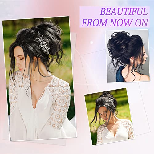 Pwsap Hair Bun Extensions,Hairpiece Hair Rubber Scrunchies Curly Messy Bun Wavy Wrap Ponytail Chignons Bridal Hairstyle Voluminous Wavy Messy Bun Updo Hair Pieces w/ Hair Rope & Hairpin,Black - Image 3