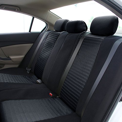FH Group Car Seat Covers Full Set 3D Air Mesh Universal Fit, Automotive Seat Covers, Low Back Front Seat Cover Airbag Compatible Split Bench Rear Seat, Washable Car Seat Cover for SUV, Sedan Black - Thumbnail 3