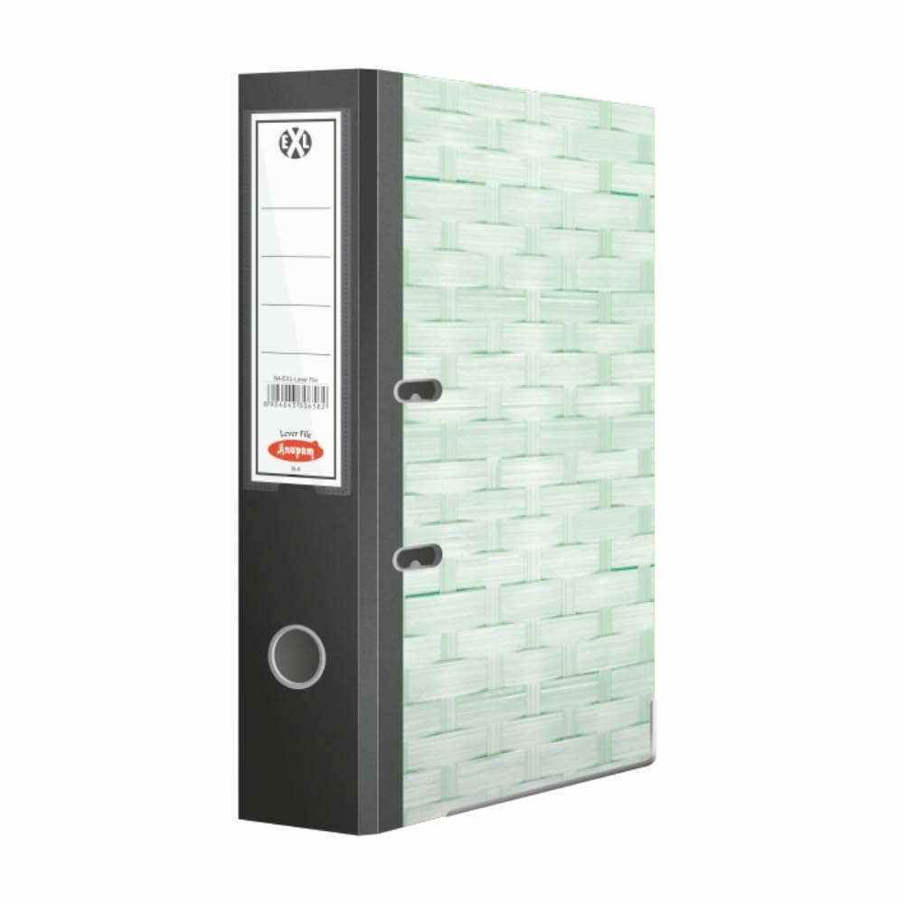 Anupam Excel Aktenordner N4-31 x 35 x 8 cm – gewebter bedruckter Einband – U-förmige Klemmbuchbox – Griffloch – Metallkantenschutz (Grün, 2 Stück)