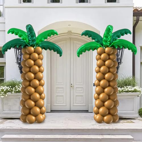 Palm Tree Balloons Set Hawaiian Party Decorations with Green Tree Leaves Foil Brown Balloons for Tropical Baby Shower Birthday Party Decorations