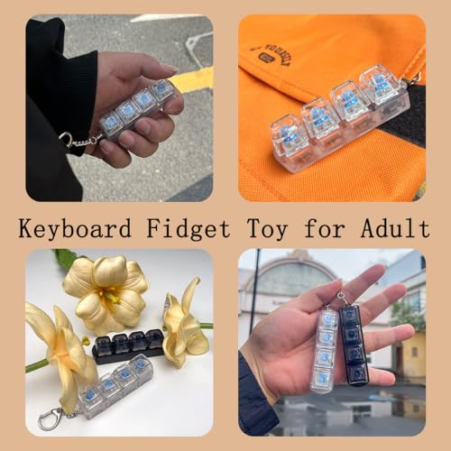 Image of 2PCS Keyboard Fidget Toys for Adult,Keyboard Fidget Keychain,Fidget Clicker with LED Light,4 in 1 Mechanical Fidget Keyboard for Release Stress,Easter Gifts,Birthday Gifts,Black & White